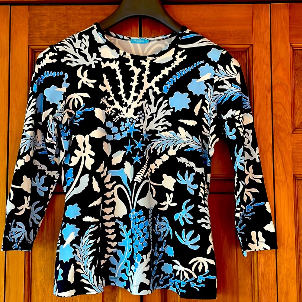 J.McLaughlin Catalina Cloth 3/4 Sleeve Nautical Print Top Small